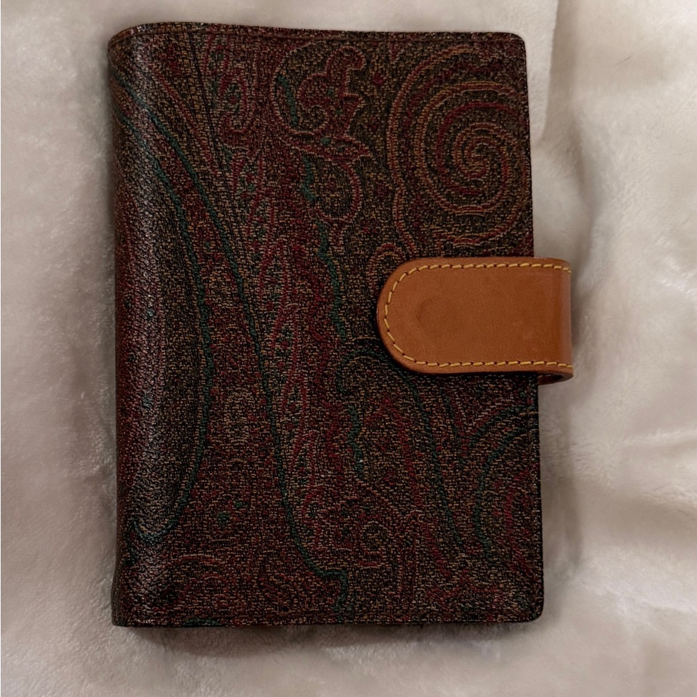 Etro Milano Paisley Leather Passport Holder Travel Wallet Organizer Brown Italy